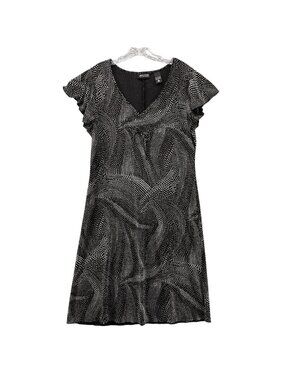 New York & Co Dress Size XL Shift Swirl Polka Dot Black White